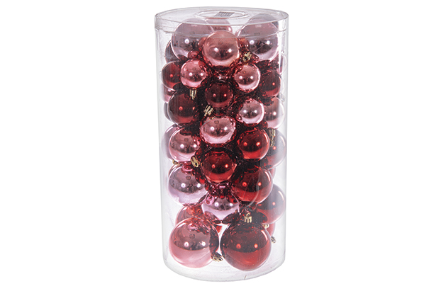 Pack 46 glossy/matte red balls assorted cylinder