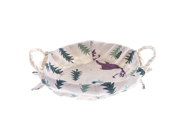[122728] Cesta mimbre natural redonda con tela Navidad 22 cm