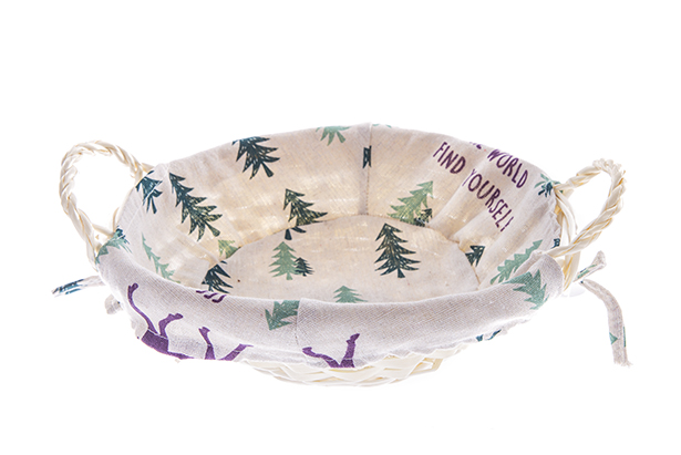 [122729] Round natural wicker basket with Christmas fabric 27 cm