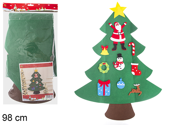 Árbol de Navidad de fieltro con 10 adornos extraíbles 98 cm 