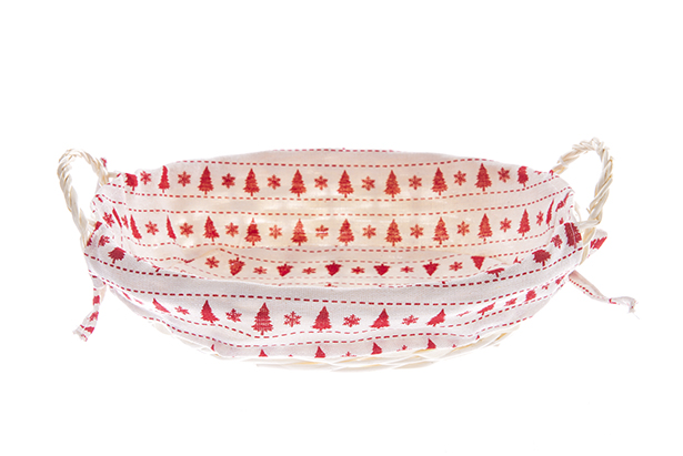 [122735] Panier ovale en osier naturel avec tissu de Noël 31x23 cm