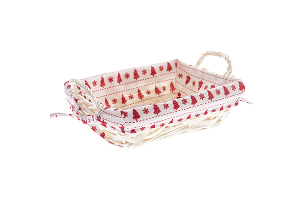 [122738] Rectangular natural wicker basket with Christmas fabric 23x18 cm
