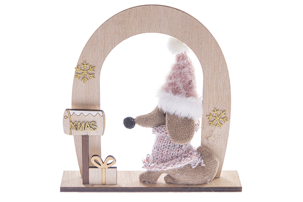 [122766] Wooden bow figure with dog Christmas 20 cm