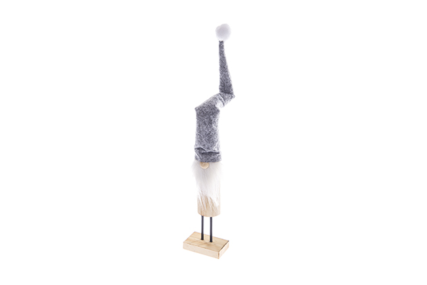 [122780] Figura de gnomo em madeira com chapéu cinza manchado Natal 23 cm
