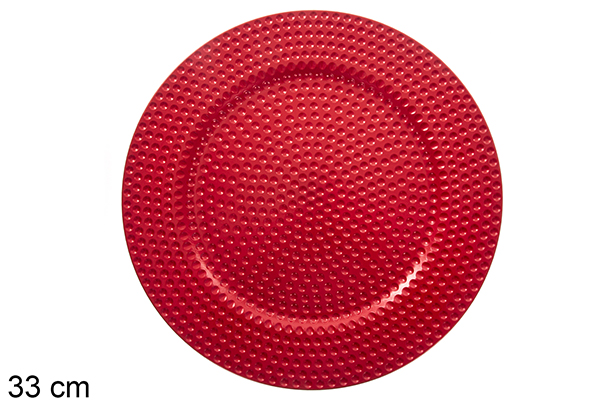 [122817] Sottopiatto rosso decorato con perle 33 cm 
