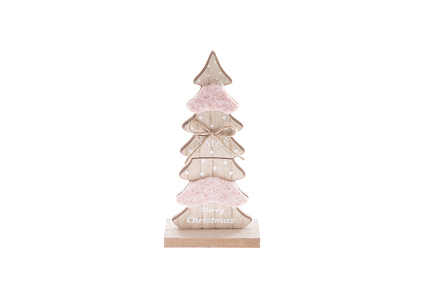 Figura di albero di Natale in legno con feltro rosa 21 cm