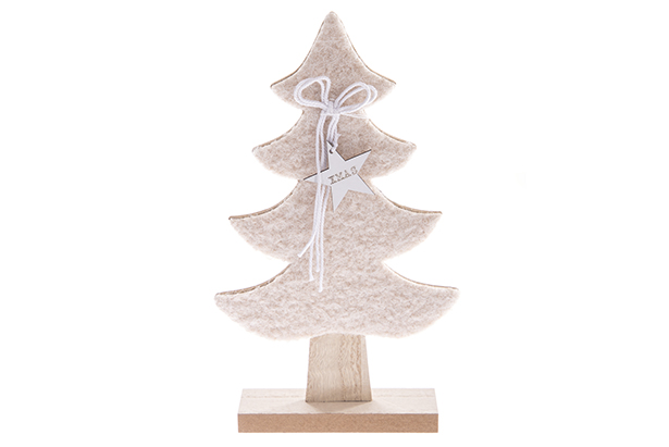 [122832] Figurine de sapin de Noël en bois avec feutre blanc 30 cm