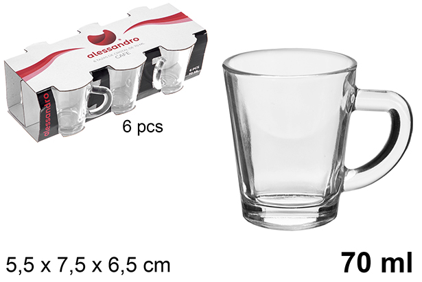[122965] Pack 6 xícaras de café de vidro 70 ml