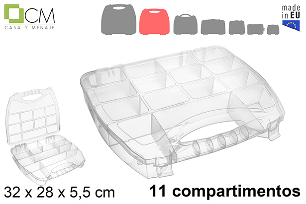 Plastic organizing box with 11 transparent compartments 32x28x5,5 cm