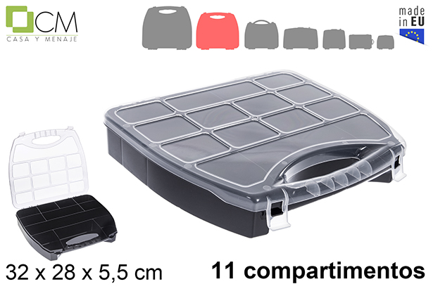 [122991] Caixa organizadora plástica 11 compartimentos preta 32x28x5,5 cm