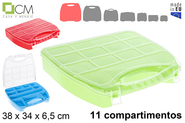 Plastic organizer box 11 compartments assorted colors 38x34x6,5 cm
