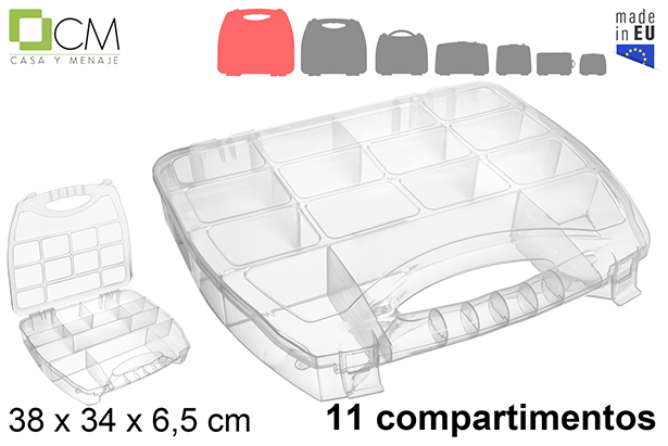 Caja plástico organizadora 11 compartimentos transparente 38x34x6,5 cm