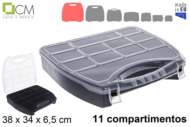 Caja plástico organizadora 11 compartimentos negra 38x34x6,5 cm