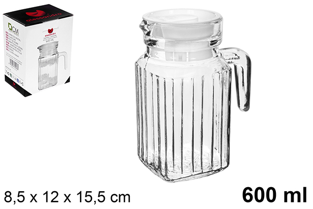 [123024] Brocca acqua in vetro coperchio bianco 600 ml