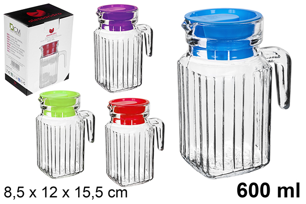 [123025] Brocca acqua in vetro coperchio colori assortiti 600 ml
