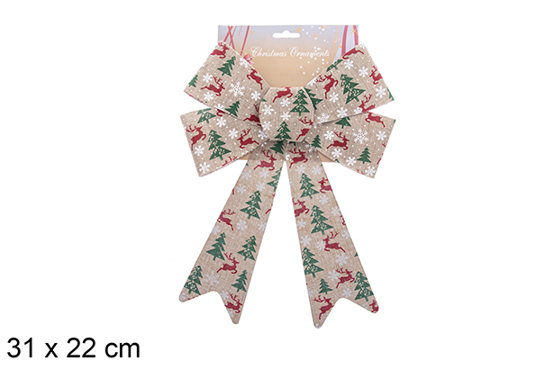 Christmas bow sackcloth decorated reindeer/tree 31x22cm