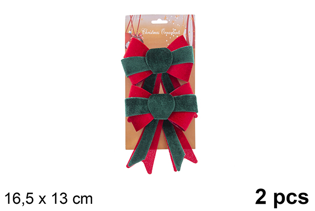 Pack 2 noeuds de Noël tissu rouge/vert 16,5x 13 cm