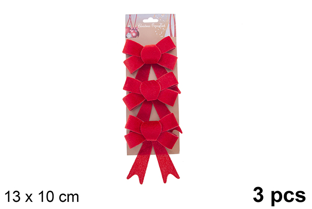 Pack 3 laços de Natal em tecido vermelho 13x10cm