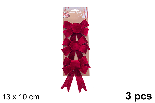 Pack 3 laços de Natal em tecido bordô 17x13,5cm