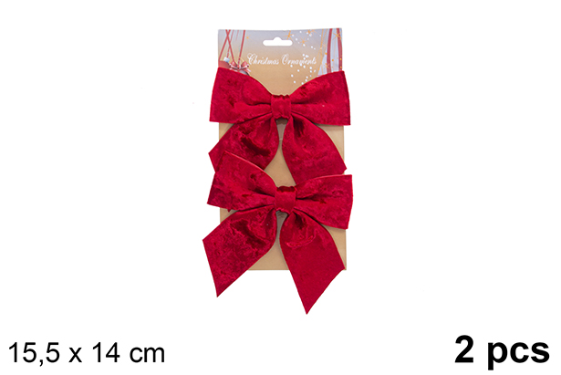 Pack 2 noeuds de Noël en tissu pailleté rouge 15,5x14cm