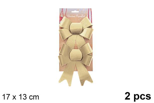 Pack 2 luxury gold Christmas bows 17x13cm