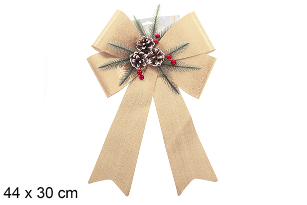 Glitter gold Christmas bow decorated with pine cones 44x30 cm