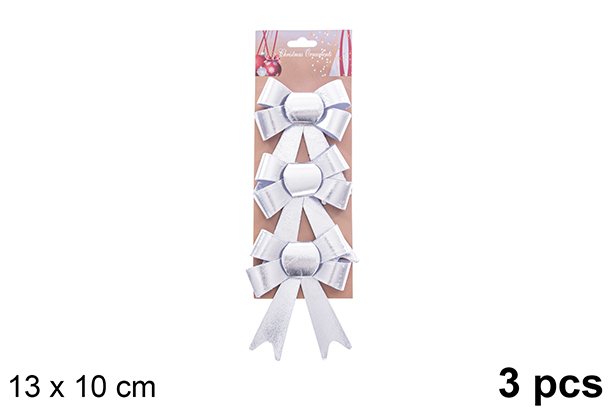 Pack 3 lazos navidad plata lujo 13x10cm
