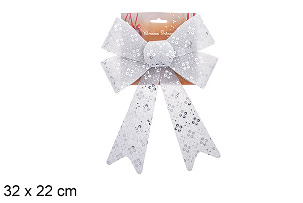 Lazo navidad plata decorado brillo 32x22cm