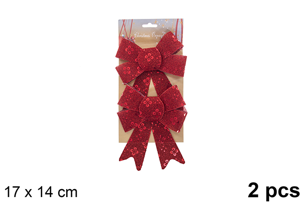 Pack 2 lazo navidad rojo decorado brillo 17x14cm