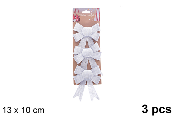 Pack 3 lazos navidad plata efecto purpurina 13x10cm