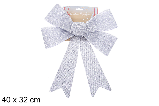 Fiocco natalizio argento lucido 40x32cm