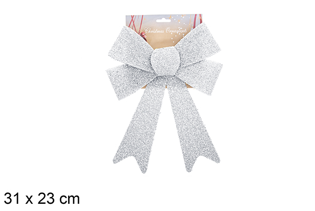Shiny silver Christmas bow 31x23cm