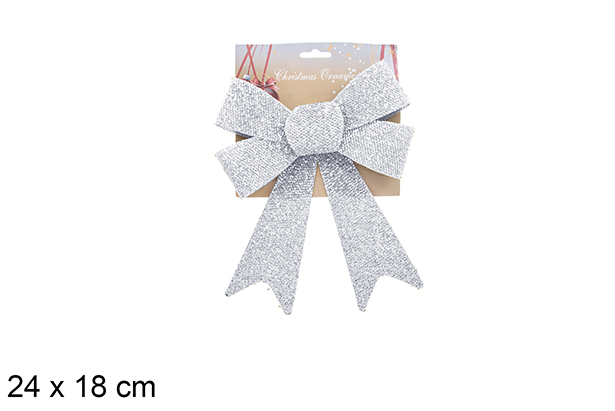Laço de Natal prateado brilhante 23x13cm