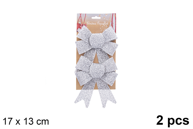 Pack 2 lazos navidad plata brillante 17x13cm