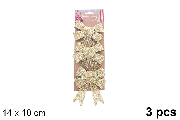 Pack 3 lazos navidad oro brillante 14x10cm