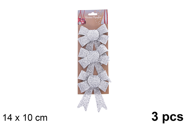 Pack 3 lazos navidad plata brillante 14x10cm