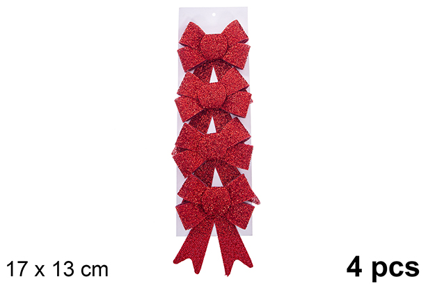 Pack 4 lazos navidad rojo brillante 17x13cm