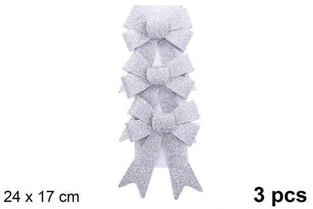Pack 3 lazos navidad plata brillante 24x17cm