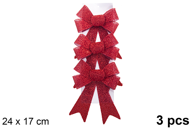 Pack 3 laços de Natal vermelhos brilhantes 24x17cm