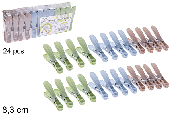 Pack 24 pinzetta in plastica colorata 8.3 cm
