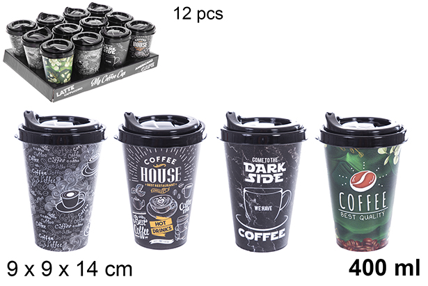 Tasse à café en plastique avec couvercle 400 ml