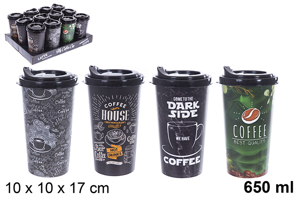[123154] Bicchiere da caffè in plastica con coperchio 650ml