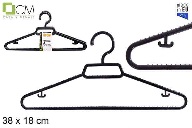 Pack of 3 plastic black hangers 38x18 cm