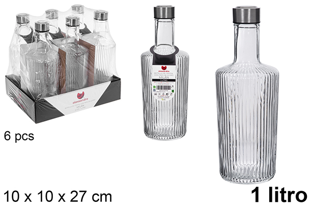 Milan glass water bottle with steel lid 1 liter