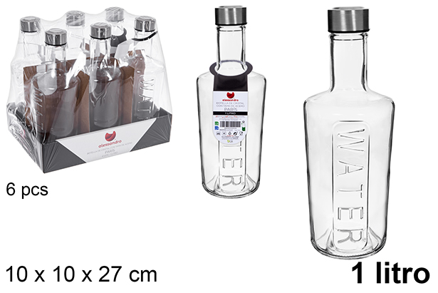 [123166] Botella cristal agua Paris tapa acero 1 litro