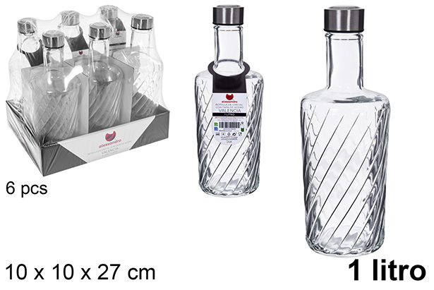 Botella cristal agua Valencia tapa acero 1 litro