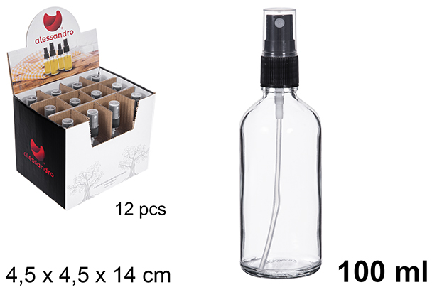 [123171] Round glass oil cruet with spray stopper 100 ml
