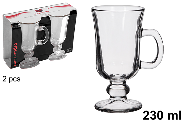 [123179] Pack  2 tazze in vetro Irish coffee con manico da 230 ml