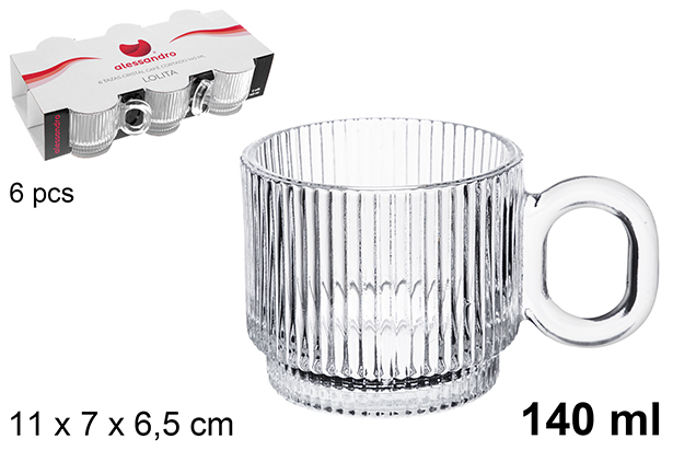 [123180] Pack 6 tasses à café en verre taillé Lolita 140 ml