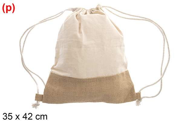 Bolso mochila saco yute y algodón natural 35x42cm